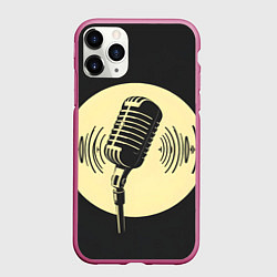 Чехол iPhone 11 Pro матовый Микрофон на черном фоне, цвет: 3D-малиновый