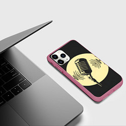 Чехол iPhone 11 Pro матовый Микрофон на черном фоне, цвет: 3D-малиновый — фото 2