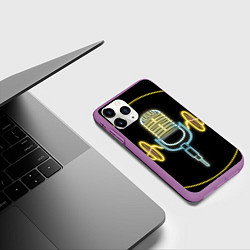 Чехол iPhone 11 Pro матовый Неоновый микрофон, цвет: 3D-фиолетовый — фото 2