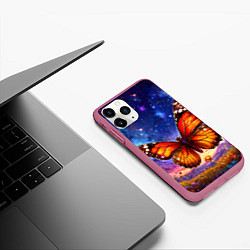 Чехол iPhone 11 Pro матовый Бабочка в космосе, цвет: 3D-малиновый — фото 2