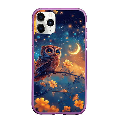 Чехол iPhone 11 Pro матовый Сова на ветке / 3D-Фиолетовый – фото 1