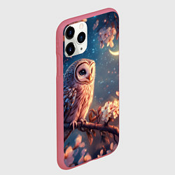 Чехол iPhone 11 Pro матовый Сова и месяц, цвет: 3D-малиновый — фото 2