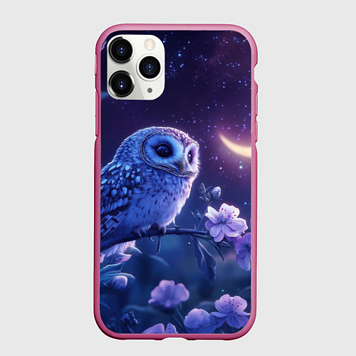 Чехол iPhone 11 Pro матовый Сова и ночное небо / 3D-Малиновый – фото 1