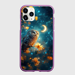 Чехол iPhone 11 Pro матовый Сова смотрит на месяц, цвет: 3D-фиолетовый