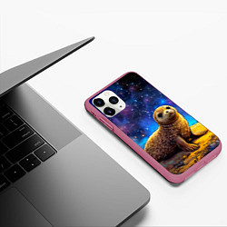 Чехол iPhone 11 Pro матовый Тюлень в космосе, цвет: 3D-малиновый — фото 2