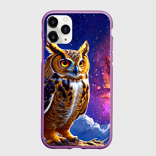 Чехол iPhone 11 Pro матовый Сова в космосе / 3D-Фиолетовый – фото 1
