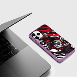 Чехол iPhone 11 Pro матовый Красно-белые волны, цвет: 3D-фиолетовый — фото 2