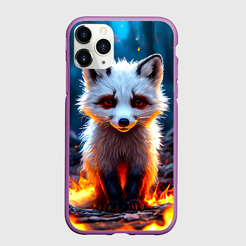Чехол iPhone 11 Pro матовый Песец в огне / 3D-Фиолетовый – фото 1