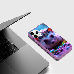 Чехол iPhone 11 Pro матовый Ёжики в сказаочном лесу, цвет: 3D-фиолетовый — фото 2