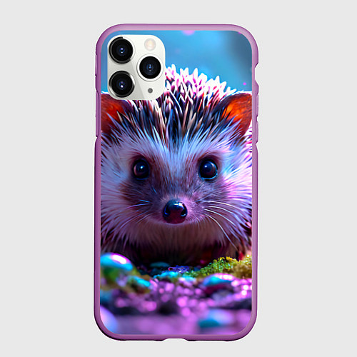 Чехол iPhone 11 Pro матовый Ёжики в сказаочном лесу / 3D-Фиолетовый – фото 1