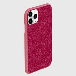 Чехол iPhone 11 Pro матовый Белые абстрактные каракули на красном, цвет: 3D-малиновый — фото 2