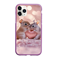 Чехол iPhone 11 Pro матовый Влюбленные белочки с сердечком, цвет: 3D-фиолетовый
