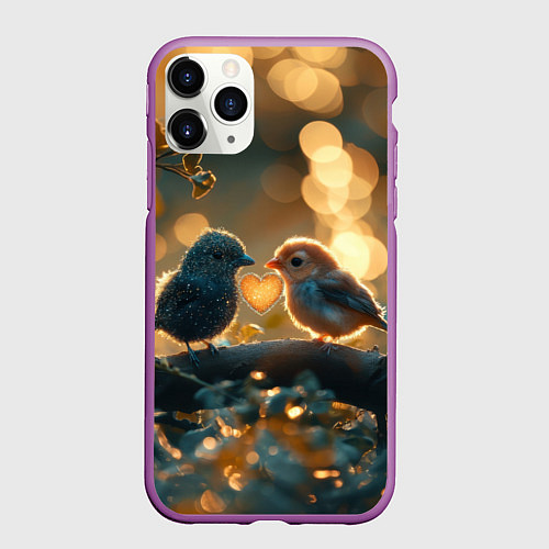 Чехол iPhone 11 Pro матовый Влюбленные птички / 3D-Фиолетовый – фото 1