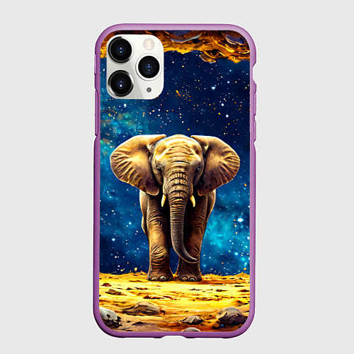 Чехол iPhone 11 Pro матовый Слон и космическое небо / 3D-Фиолетовый – фото 1