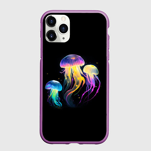 Чехол iPhone 11 Pro матовый Танец трёх медуз / 3D-Фиолетовый – фото 1