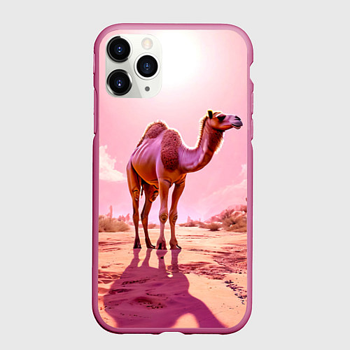 Чехол iPhone 11 Pro матовый Верблюд в розовой пустыне / 3D-Малиновый – фото 1