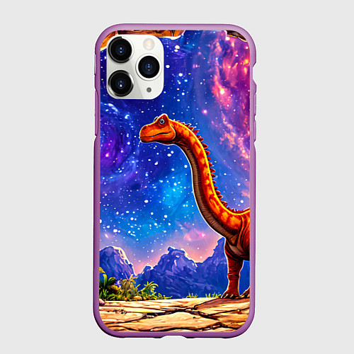 Чехол iPhone 11 Pro матовый Диплодок звездной ночью / 3D-Фиолетовый – фото 1