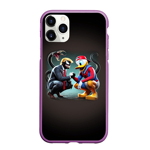 Чехол iPhone 11 Pro матовый Venom-Trump and Spider-Duck meme / 3D-Фиолетовый – фото 1