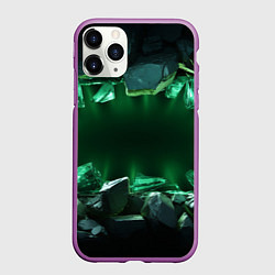 Чехол iPhone 11 Pro матовый Разбитая зеленая текстура из камней и стекла, цвет: 3D-фиолетовый