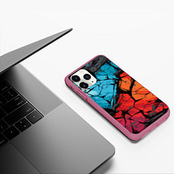 Чехол iPhone 11 Pro матовый Красно-голубая разбитая текстура, цвет: 3D-малиновый — фото 2