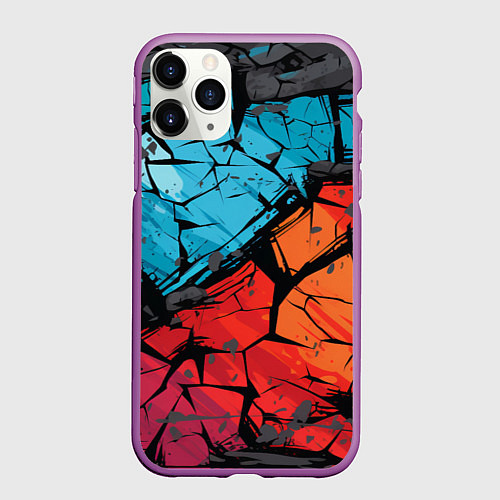 Чехол iPhone 11 Pro матовый Красно-голубая разбитая текстура / 3D-Фиолетовый – фото 1