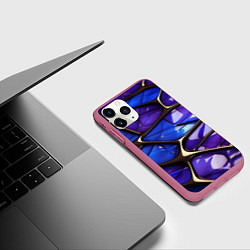 Чехол iPhone 11 Pro матовый Синие и фиолетовые плиты, цвет: 3D-малиновый — фото 2