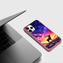 Чехол iPhone 11 Pro матовый Лось и звездное небо, цвет: 3D-малиновый — фото 2