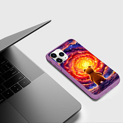 Чехол iPhone 11 Pro матовый Медвежонок смотрит в космос, цвет: 3D-фиолетовый — фото 2