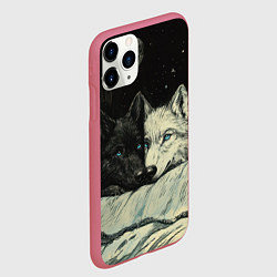 Чехол iPhone 11 Pro матовый Черный волк и белая волчица, цвет: 3D-малиновый — фото 2
