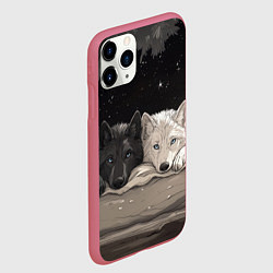 Чехол iPhone 11 Pro матовый Черный волк и белая волчица вместе, цвет: 3D-малиновый — фото 2