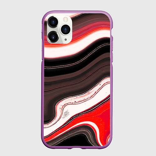 Чехол iPhone 11 Pro матовый Волнистые горизонтальные чёрно-красные полосы на б / 3D-Фиолетовый – фото 1