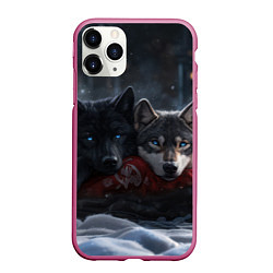 Чехол iPhone 11 Pro матовый Love wolfs, цвет: 3D-малиновый