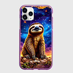 Чехол iPhone 11 Pro матовый Ленивец и звездное небо, цвет: 3D-фиолетовый
