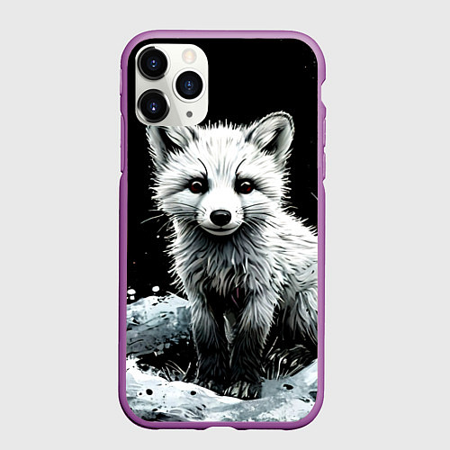 Чехол iPhone 11 Pro матовый Песец на черном / 3D-Фиолетовый – фото 1