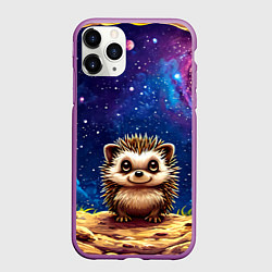 Чехол iPhone 11 Pro матовый Ежик и звездное небо, цвет: 3D-фиолетовый