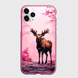 Чехол iPhone 11 Pro матовый Лось в розовом лесу