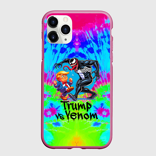 Чехол iPhone 11 Pro матовый Дональд Трамп против Венома / 3D-Малиновый – фото 1