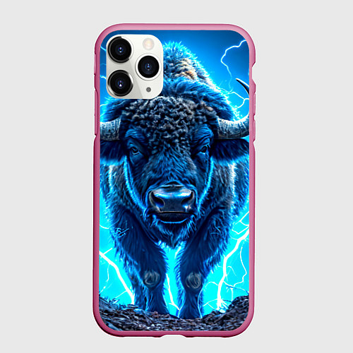 Чехол iPhone 11 Pro матовый Буйвол в разряде молнии / 3D-Малиновый – фото 1