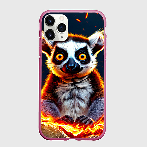 Чехол iPhone 11 Pro матовый Лемур в огне / 3D-Малиновый – фото 1