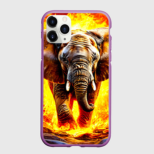 Чехол iPhone 11 Pro матовый Слон в огне / 3D-Фиолетовый – фото 1