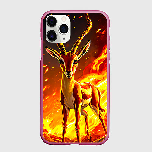 Чехол iPhone 11 Pro матовый Газель в огне / 3D-Малиновый – фото 1