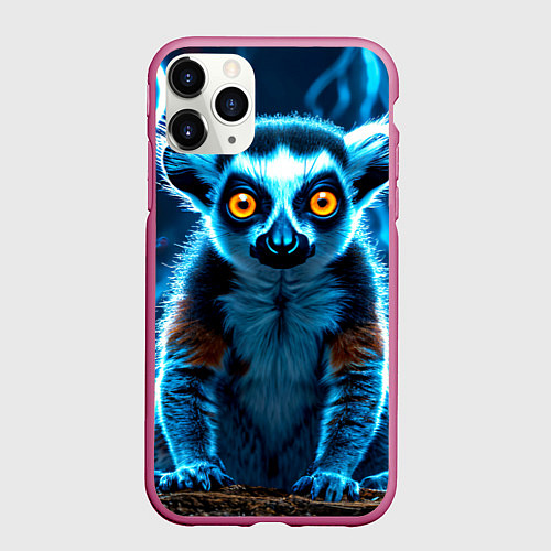 Чехол iPhone 11 Pro матовый Лемур и удар молнии / 3D-Малиновый – фото 1