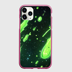 Чехол iPhone 11 Pro матовый Зеленые кислотные брызги, цвет: 3D-малиновый
