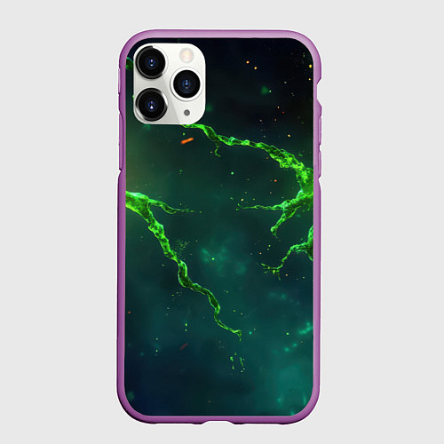 Чехол iPhone 11 Pro матовый Зеленые статичные брызги / 3D-Фиолетовый – фото 1