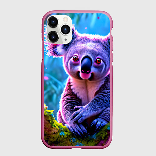 Чехол iPhone 11 Pro матовый Коала на дереве / 3D-Малиновый – фото 1