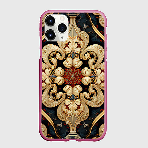 Чехол iPhone 11 Pro матовый Узоры ковра / 3D-Малиновый – фото 1