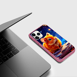 Чехол iPhone 11 Pro матовый Хомяк и космическое небо, цвет: 3D-малиновый — фото 2