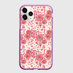 Чехол iPhone 11 Pro матовый Букеты роз с сердечками
