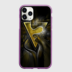 Чехол iPhone 11 Pro матовый Золотой треугольник под стеклянной вуалью с волнам, цвет: 3D-фиолетовый