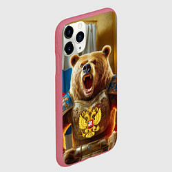 Чехол iPhone 11 Pro матовый Русский медведь грозный воин, цвет: 3D-малиновый — фото 2
